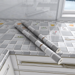 1 Pcs Kitchen Wallpaper oil proof Sticker (দৈর্ঘ্য- ৯ ফুট, প্রস্ত -২ ফুট) -white & gray