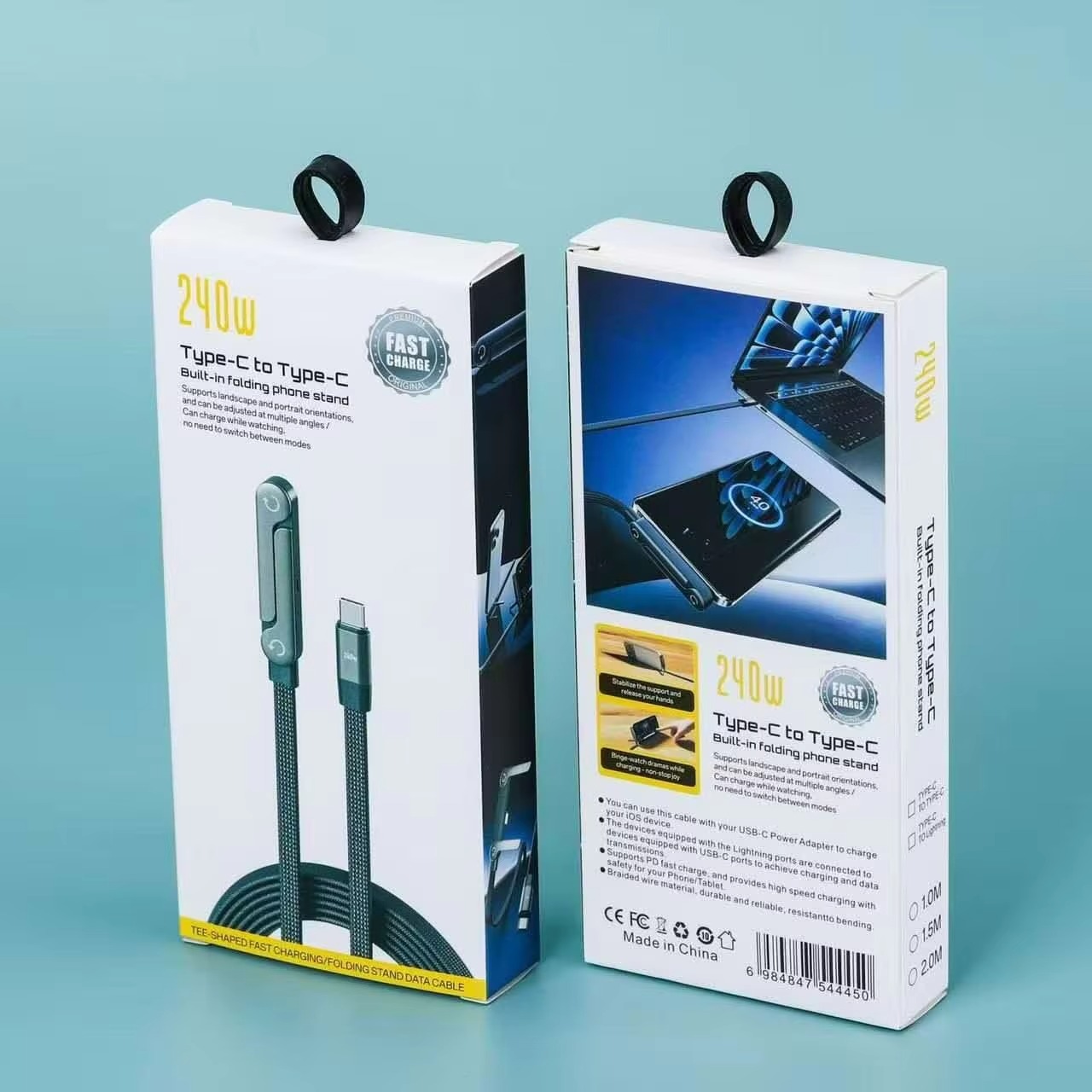 imgi_146_He74f2092140943a7a44d486c3c36522cU 240W Type-C to Type-C Fast Charging Cable with Built-in Folding Phone Stand - Image 1