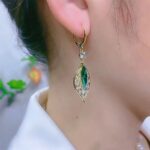 Green Teardrop Leaf Hoop Earrings - Image 2