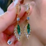Green Teardrop Leaf Hoop Earrings